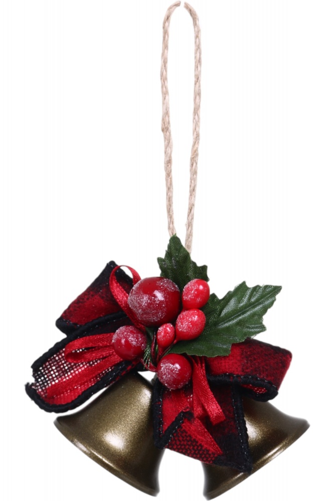 Подвеска декорированная пара колокольчиков с бантом 8 см бронзовый F18510204