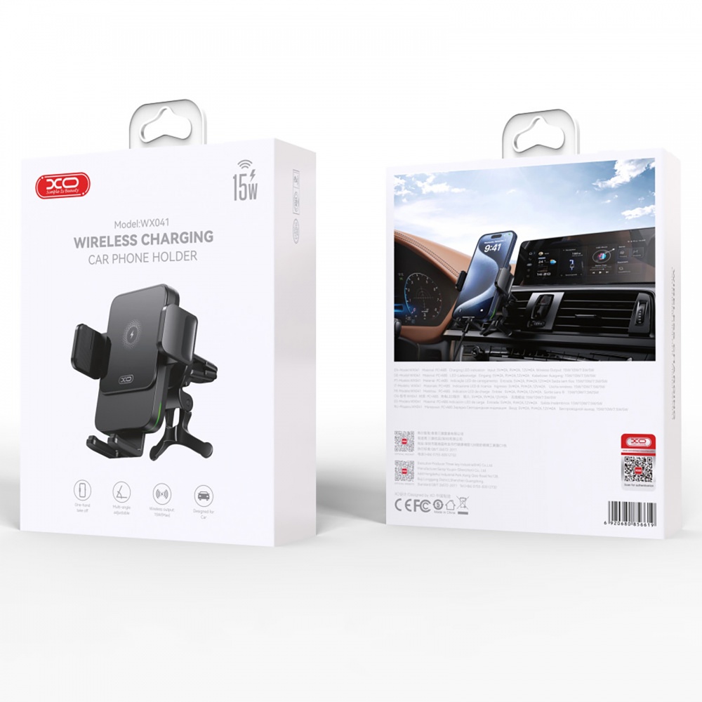 Автотримач для телефону з бездротовою зарядкою WX041 black black