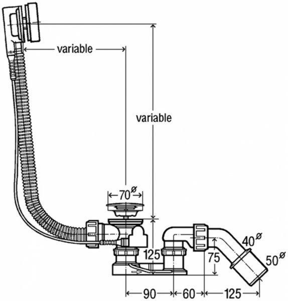 Сифон для ванны Viega пласт. перелив автомат Simplex 285357