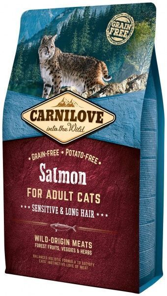 Корм Carnilove сухий для котів з чутливим травленням Sensitive&Long Hair, лосось, 2 кг