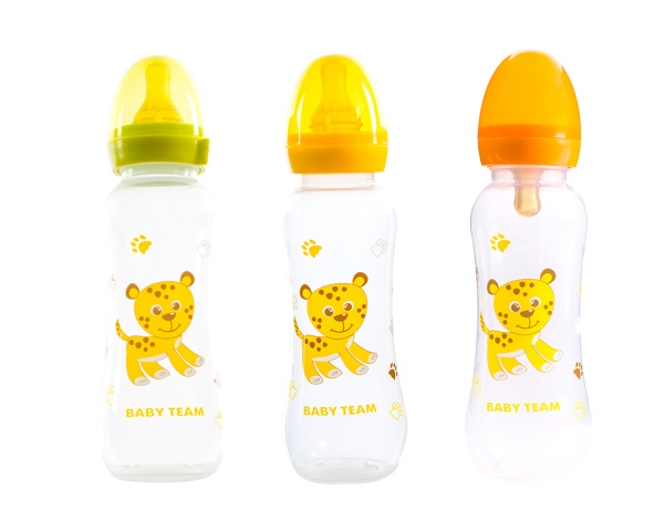 Пляшечка Baby Team з латексною соскою в асортименті 250 мл