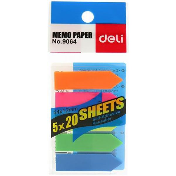 Стикер-закладка 12x44 мм 20х5 цветов стрела пластик Deli