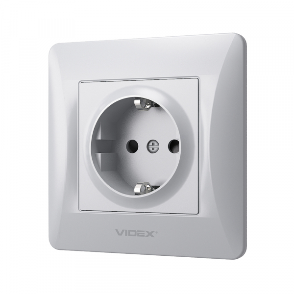 Розетка с заземлением Videx Binera IP20 серебряный шелк VF-BNSK1G-SS