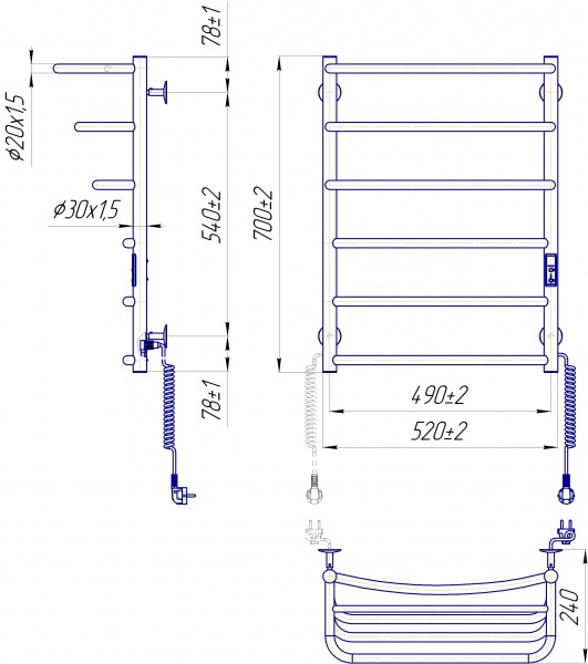 Рушникосушарка електрична Mario Рушникосушка Спіріт-1 700x522 електр. з таймером-регулятором К чорний мат