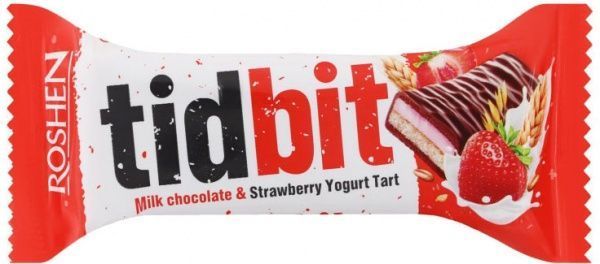 Шоколад Roshen молочний TIDBIT з начинкою зі смаком Полунично-йогуртовий тарт 50 г