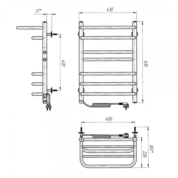 Рушникосушарка електрична Evro-Termo Ліберті П7 400 х 600 з полицею ЕЛЕКТРО Л.П. S3 