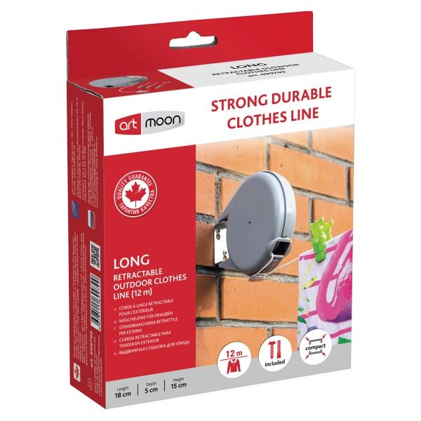 Мотузка Tatkraft сталь для білизни з автоматичним пристроєм 12 м срібний 0,5 кг