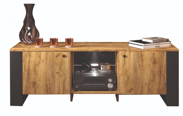 Тумба под ТВ SOKME Олд Вуд черный/дуб крафт золотой 