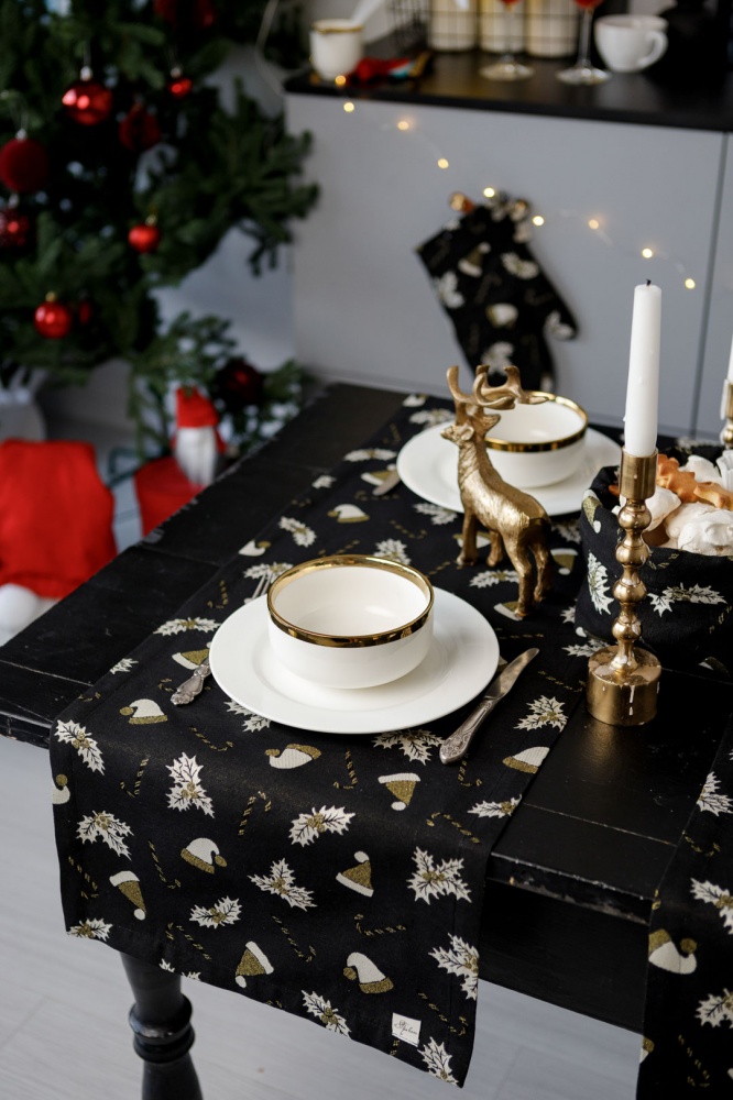 Дорожка (раннер) Шапочки на черном 40x140 см Прованс