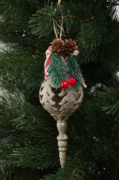 Декоративна підвіска Бурулька з декором 17x6 см HF20Y2-09 золотий