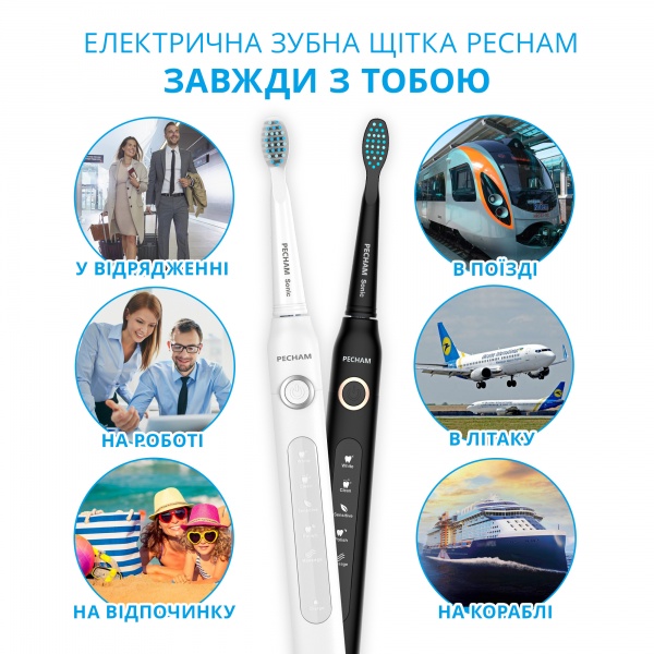 Электрическая зубная щетка Pecham Black and White Travel Set (0009119080224)