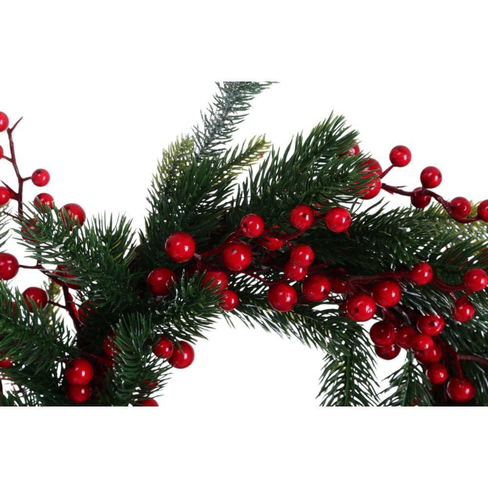 Вінок хвойний з ягідками засніжений d400 мм RS1H975