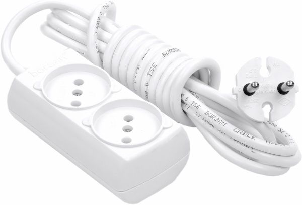 Удлинитель Borsan без заземления 2 гн. белый 3 м BR-1542-3 