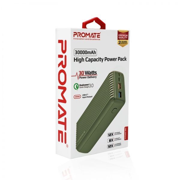 Зовнішній акумулятор (Powerbank) Promate Titan-30 30000 mAh green (titan-30.midnightgreen) 