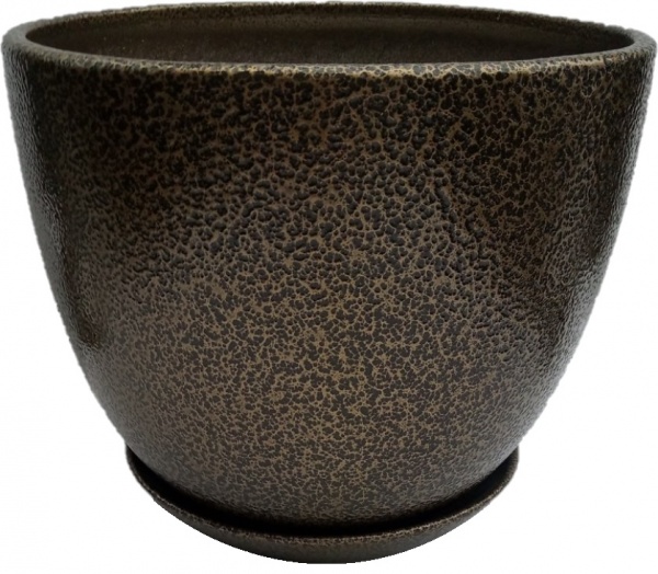 Горщик керамічний з піддоном Антік круглий 0,9 л античне золото 