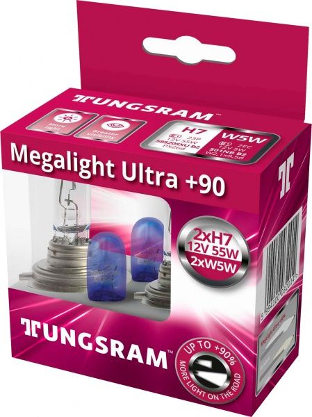 Лампа галогенная Megalight Ultra +90% 58520SXU 2X MLU90 +2X501NB KIT/4 TU H7 PX26d 12В 55 Вт 2 шт. 3200 K