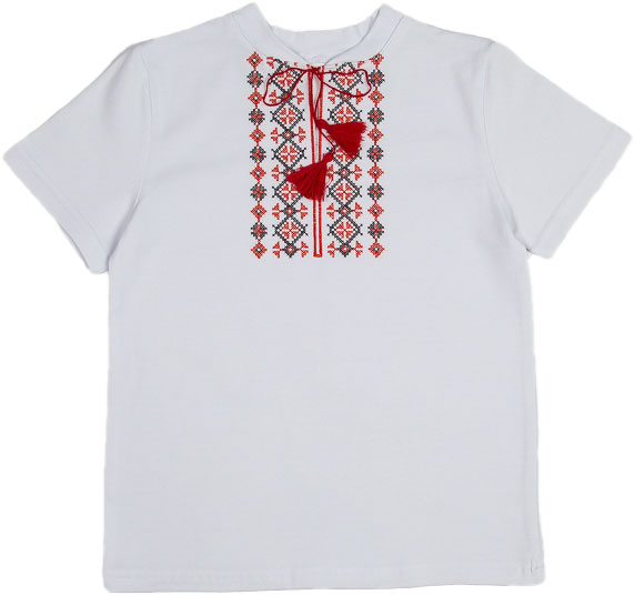 Вышиванка для мальчиков Luna Kids с красным орнаментом р.128 белый 