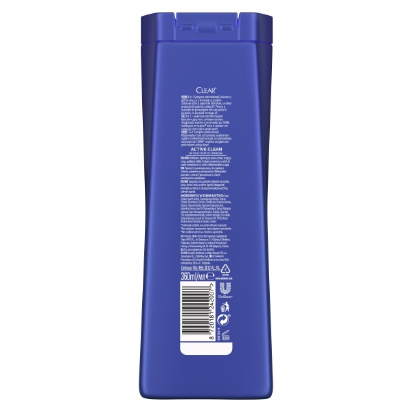 Шампунь 3 в 1 CLEAR Очищение с активированным углем 360 мл