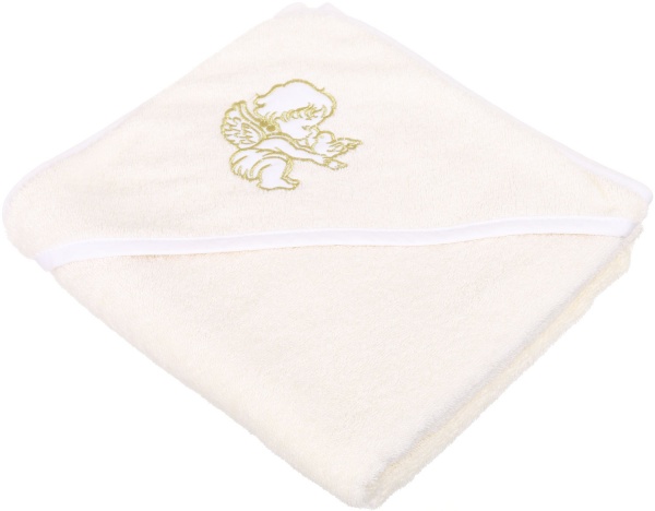 Полотенце махровое Україна Ангел с голубем 95х95 см молочный с золотым