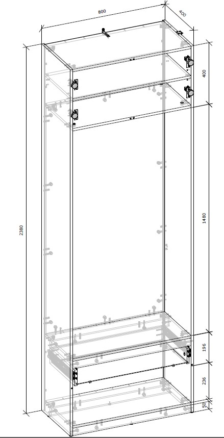 Прихожая Грейд ФЛЕКС корпус тип №1 2380х800х400 мм дуб артизан