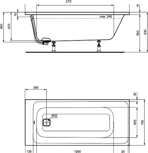 Ванна акриловая Ideal Standard TONIC II 170x75