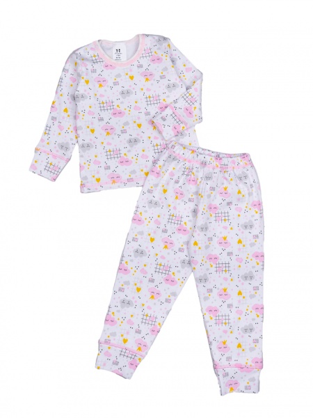 Пижама детская для девочек Luna Kids трикотажная Облака р.86 белый 