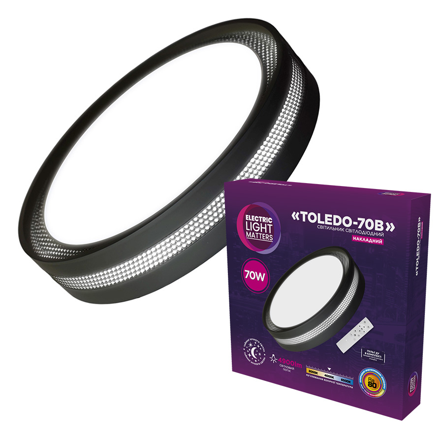 Светильник потолочный ELM TOLEDO D505 мм 3000-6500 К, 4900lm, пульт ДУ 1x70 Вт черный 26-0137