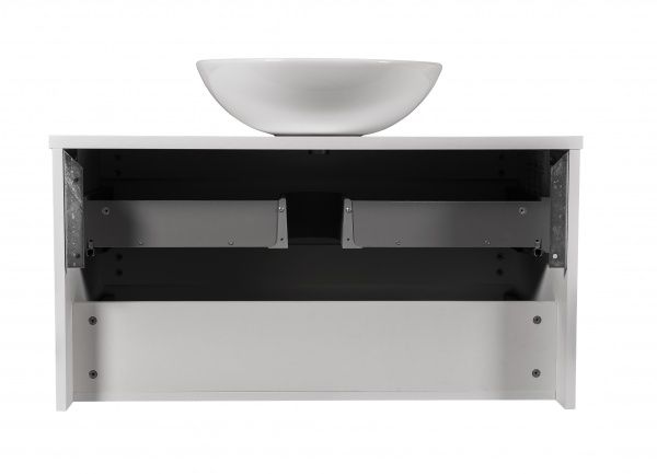 Тумба подвесная Aqua Rodos Vista белый глянец со столешницей 90 см и умывальником Zero 46 см