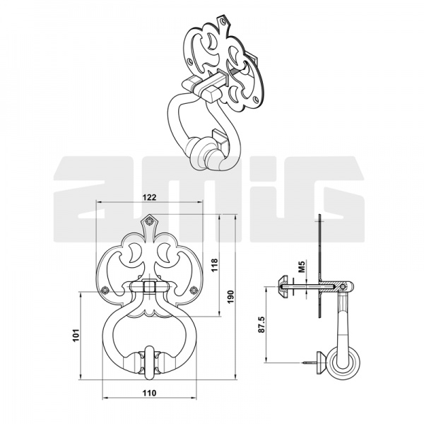 Ручка-стукалка Amig модель 1 матовий чорний