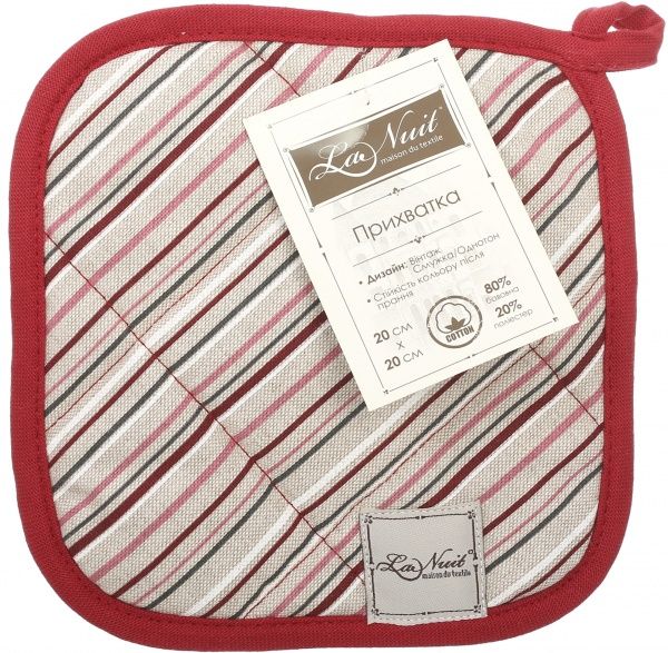 Прихватка Вінтаж смужки/однотонна 20x20 см бежевий із червоним La Nuit 