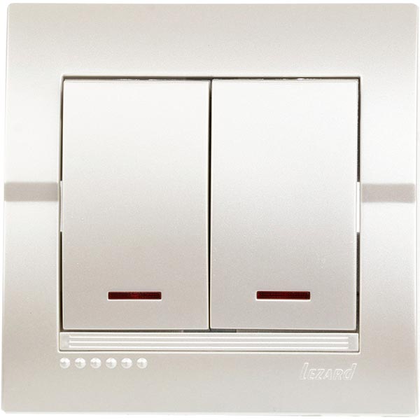 Выключатель двухклавишный Lezard Deriy с подсветкой 250В жемчужно-белый 702-3030-112