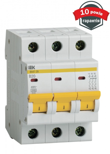 Автоматический выключатель IEK ВА47-29 3Р 20А 4,5кА MVA20-3-020-B