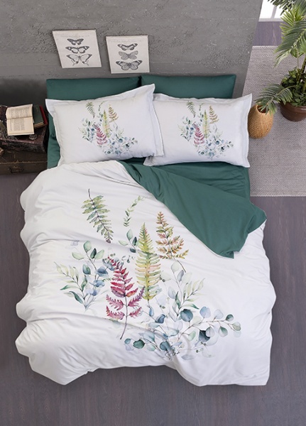 Комплект постільної білизни Palm Green 2 білий із зеленим La Nuit 