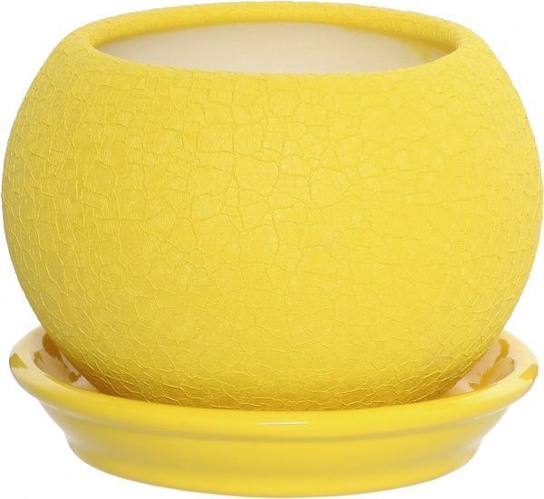 Горщик керамічний Оріана-Запоріжкераміка Куля шовк круглий 0,4л жовтий (037-3-132) 