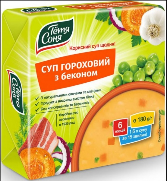 Суп ТМ Тьотя Соня гороховый с беконом брикет 180 г