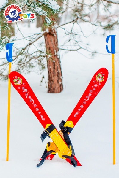 Комплект лижі та палиці ТехноК 76 см з еластичним пластиковими кріпленнями 3350B
