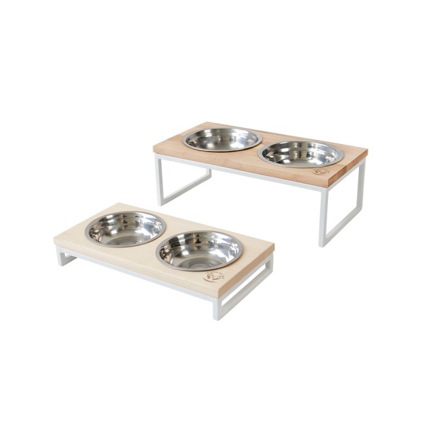 Підставка подвійна 10 центів для Джека з мисками №2 XS, подвійна, 2*250мл, білий, метал, дерево, 31 х 16 х 5 см