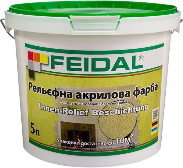 Рельефная краска акриловая структурная Feidal Innen Relief Beschichtung мат белый 5л 