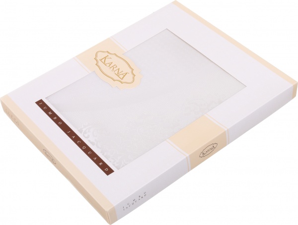 Скатерть Caramel овальная жаккард панно 160x220 см кремовый Karna 