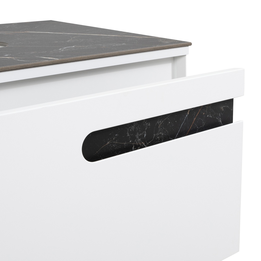 Тумба под умывальник Aqua Rodos OSTIN белый мат со столешницей керамогранит Namibia Black 70 см