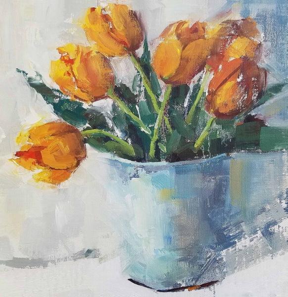 Репродукция Букет желтых тюльпанов в ведре 35x35 см Арт Фемелі 