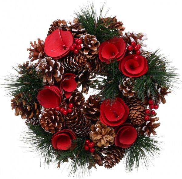 Декорация новогодняя Омела хвойная с шишками, ягодами и цветами 26 см EPI-14HCQ5038