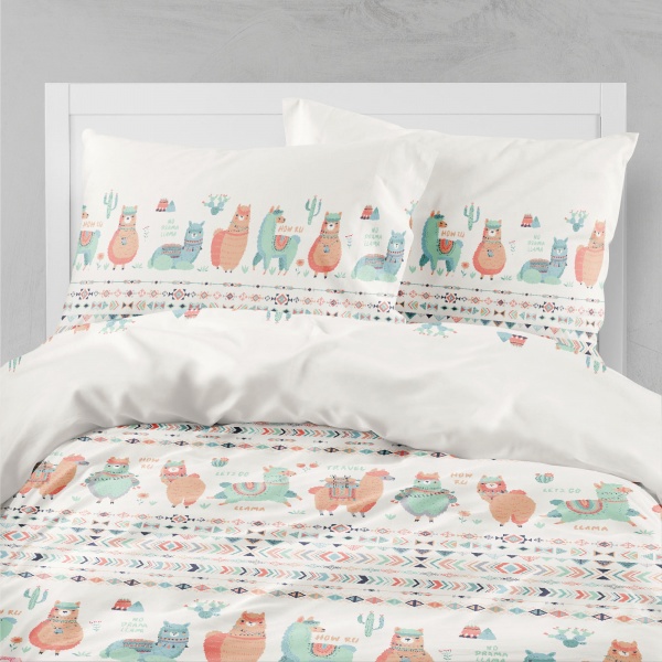 Комплект постельного белья Luna Kids Lama traveler белый с рисунком