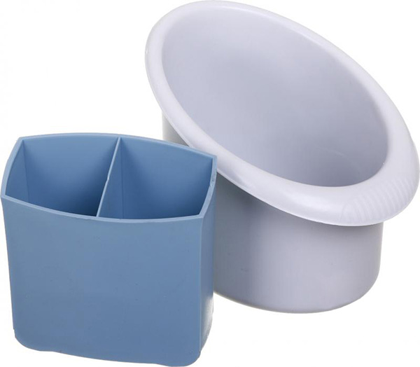 Подставка для столовых приборов 920451 серый с голубым пластик