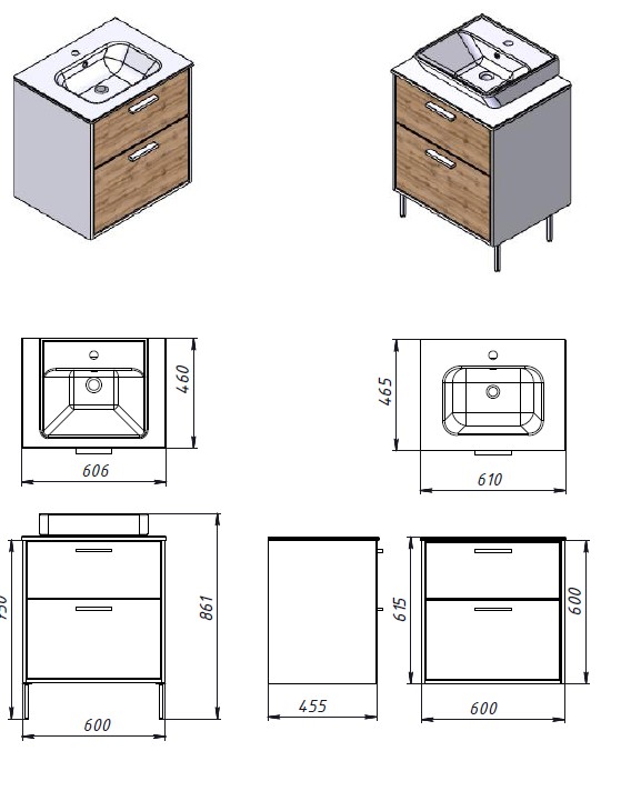 Тумба ЮВЕНТА Afina 60 см Белая + Дуб Вотан под столешницу или умывальник Piedra 60