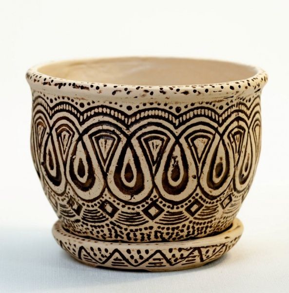 Горщик керамічний Орнамент великий круглий 4,5 л бежевий 