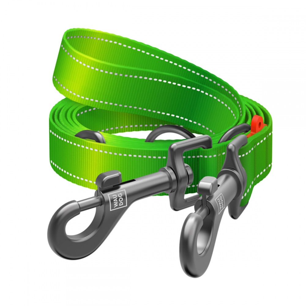 Повідець-перестібка Waudog Nylon Mono світловідбивний М Ш20 мм Д300 см салатовий