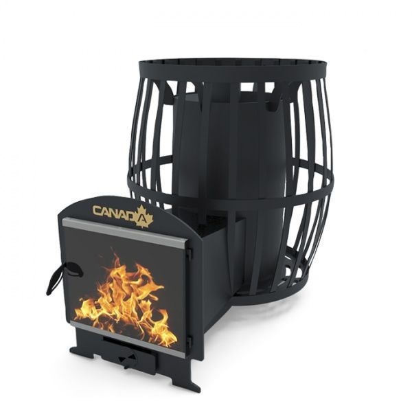 Печь-каменка Canada Бочка на 20 м³ с выносом и стеклом 400x400 мм