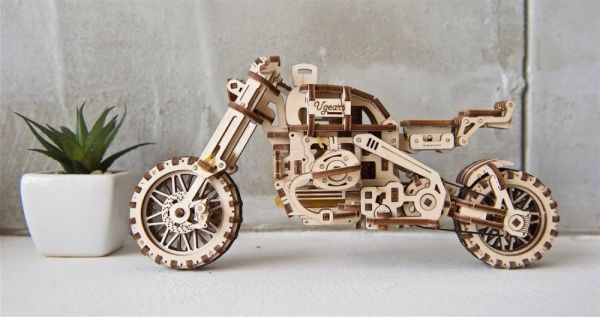 Деревянный 3D-конструктор UGEARS Мотоцикл Scrambler UGR-10 с коляской