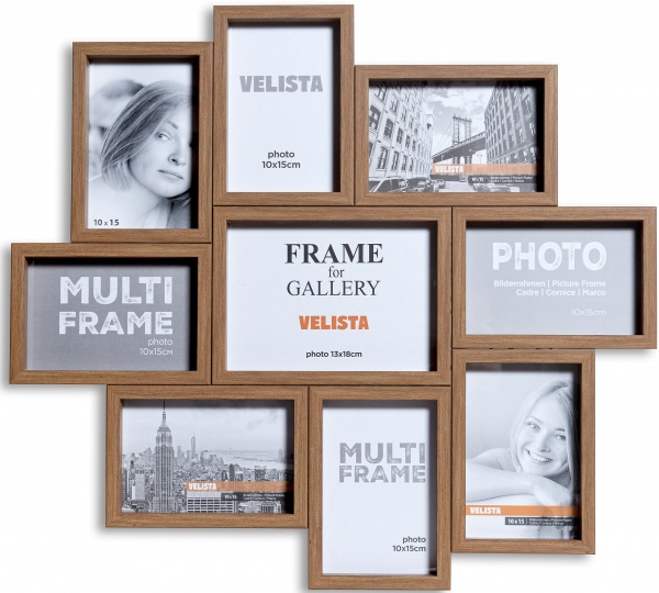 Коллаж Velista 8х10х15 и 1х13х18 см 9 фото неформат см орех 